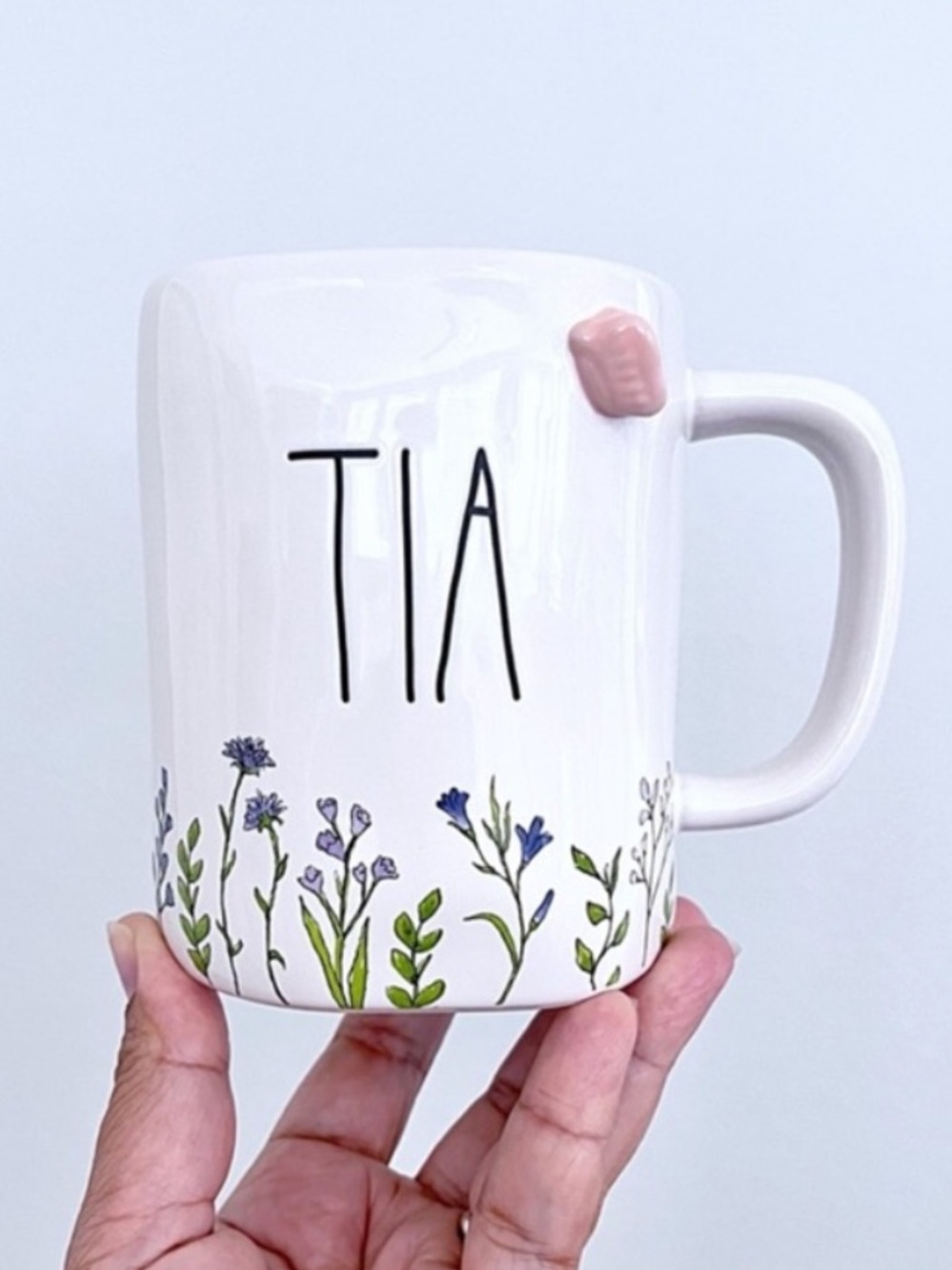 Rae Dunn TIA (Aunt in Spanish) White Ceramic Mug with Floral Print